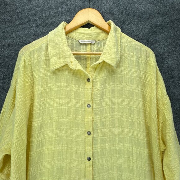 Soft‎ Surroundings Tunic Shirt Womens 3X Yellow Button Up Textured Gauze - Picture 2 of 15